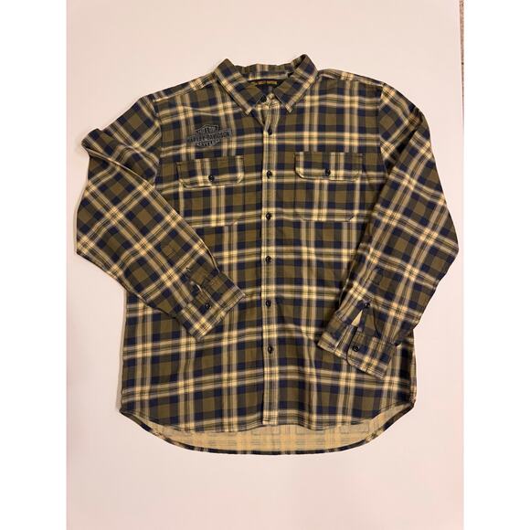 Harley Davidson Other - Harley-Davidson Men's Green Plaid Button Up Flannel Shirt Embroidered Size XL